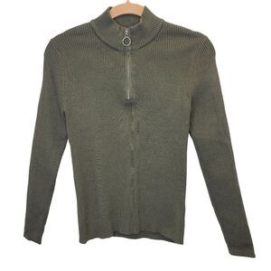 NWT Fashion Women's Quarter Zip Pullover Turtleneck Dark Green Sweater S
